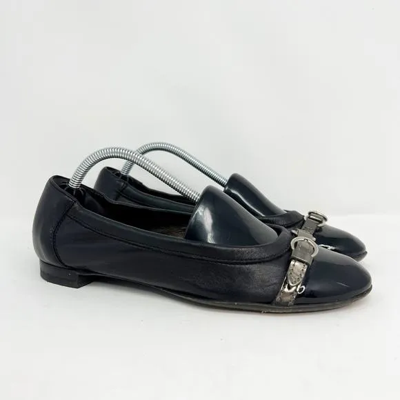 AGL Women's Patent Cap Toe Black Ballet Flats