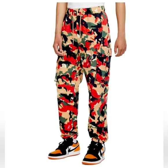 Air JORDAN Flight Heritage Tan Red Green Black Camo Cargo Pocket Pant STREETWEAR