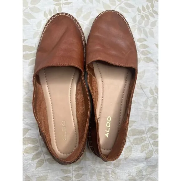 Aldo Telassi Slip On‎ Size 8 Brown Soft Leather Espadrilles Vacation Summer