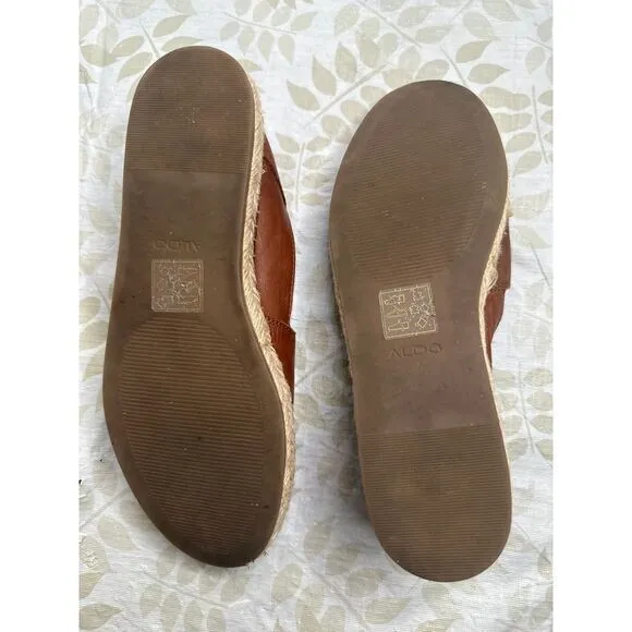 Aldo Telassi Slip On‎ Size 8 Brown Soft Leather Espadrilles Vacation Summer