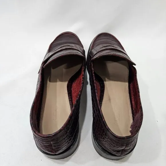 Aldo Womens Leather Snake Skin Chunky Loafers Size 9 Red Dark Academia Preppy
