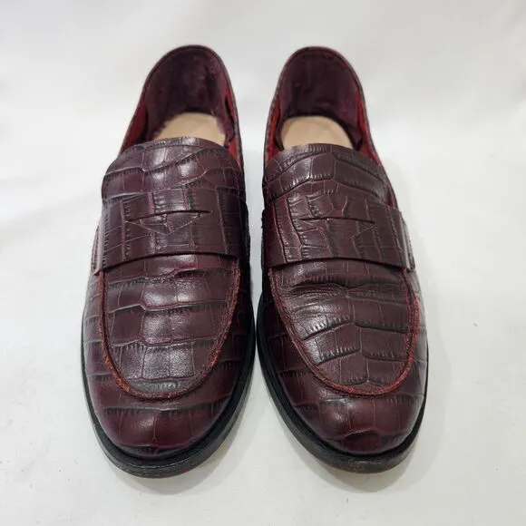 Aldo Womens Leather Snake Skin Chunky Loafers Size 9 Red Dark Academia Preppy