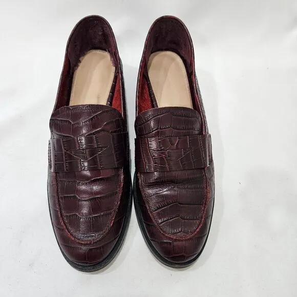 Aldo Womens Leather Snake Skin Chunky Loafers Size 9 Red Dark Academia Preppy
