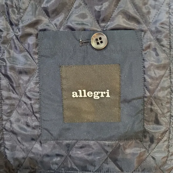 ALEGRI Quilted Italian Puffer Utility Jacket Coat Navy W/ Leather Collar 46/XL