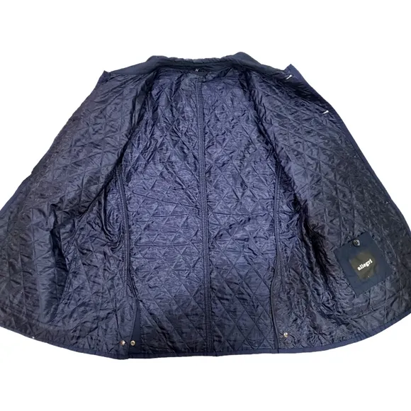 ALEGRI Quilted Italian Puffer Utility Jacket Coat Navy W/ Leather Collar 46/XL