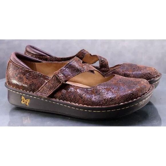 Alegria Gil-562 Women's Mary Jane Loafers Shoes Size EU 40 US 10 Leather Floral