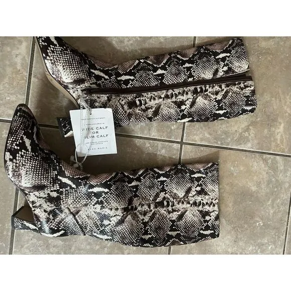 Alex Marie Leather Brown Snake Animal Print Zip Up Calf Pump Knee Boots Size 6.5
