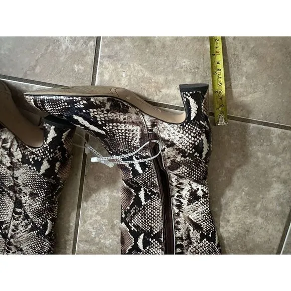 Alex Marie Leather Brown Snake Animal Print Zip Up Calf Pump Knee Boots Size 6.5
