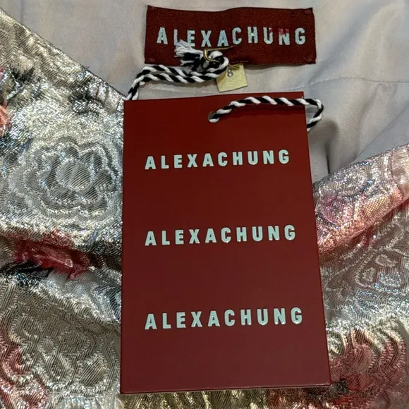 Alexa Chung Silver Metallic Roses Brocade Ruffled Lurex Lined Zip Mini Skirt 8