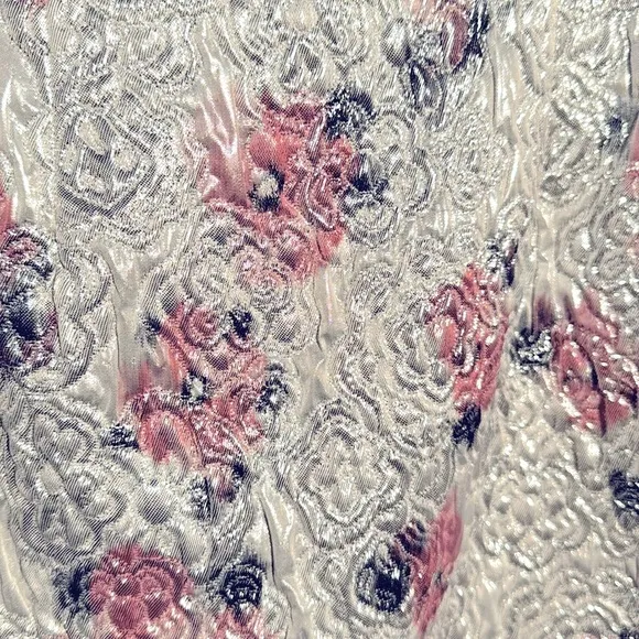 Alexa Chung Silver Metallic Roses Brocade Ruffled Lurex Lined Zip Mini Skirt 8