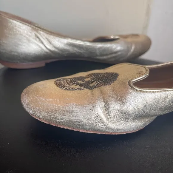 Alexander McQueen Metallic Skull Flat Loafers Size 36