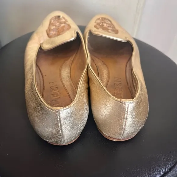 Alexander McQueen Metallic Skull Flat Loafers Size 36