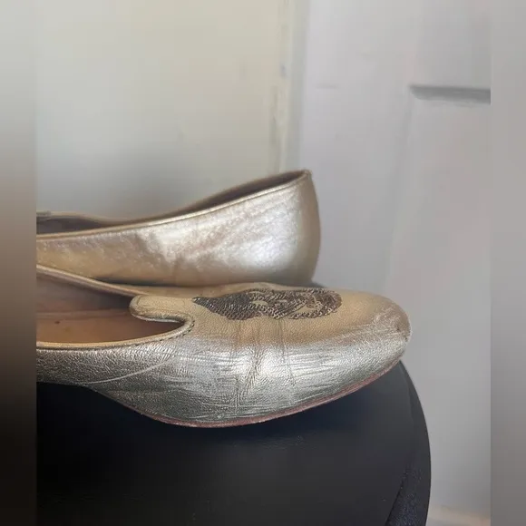 Alexander McQueen Metallic Skull Flat Loafers Size 36