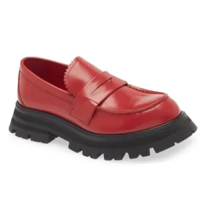 ALEXANDER MCQUEEN Wander loafer maroon red 7.5 shoe leather lugged sole NWOB NEW
