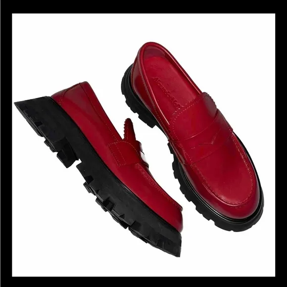 ALEXANDER MCQUEEN Wander loafer maroon red 7.5 shoe leather lugged sole NWOB NEW