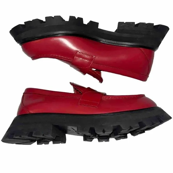 ALEXANDER MCQUEEN Wander loafer maroon red 7.5 shoe leather lugged sole NWOB NEW