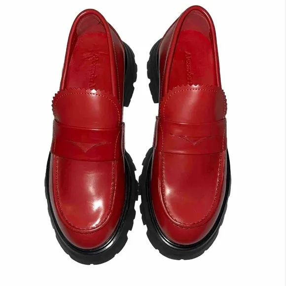ALEXANDER MCQUEEN Wander loafer maroon red 7.5 shoe leather lugged sole NWOB NEW