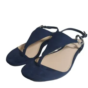 Alfani Womens Hayydenf Navy Open Toe Thong Slingback Buckle Flat Sandals Sz 6.5