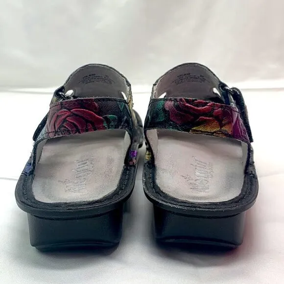 Algeria Viki Black Icy Blooms Metallic Floral Velcro Sandals Size 5-5.5