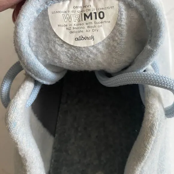 Allbirds Men’s Merino Wool Runner Frost Light Blue Sneakers Sze 10 0819 NV1 Fall