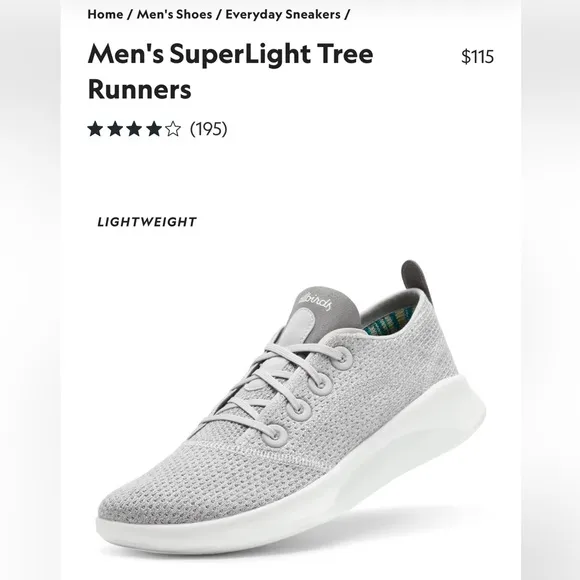 Allbirds SuperLight Tree Runners Sneakers 9 Mens Comfort Athleisure Walking
