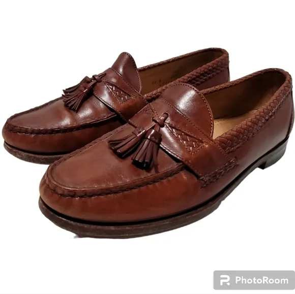 Allen Edmonds Maxfield Tassel Loafers 11 B  Braided Edge Walnut Brown Leather