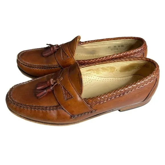 ALLEN Edmonds Men’s Leather Maxfield Chili Loafers 11 #47716 Braided Trim Tassel