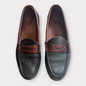 ALLEN EDMONDS Mens Sz 9B Holton Penny Loafers Shoes Black &amp; Brown Pebble Leather
