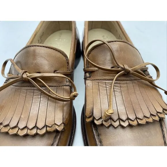 Allen Edmonds Tan Light  Brown‎ Leather Kiltie Tie Boat Loafesr Size 9D