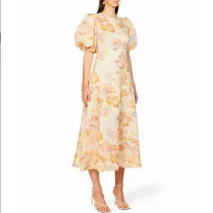 ALÉMAIS Linen Philomena Floral Print Midi Dress