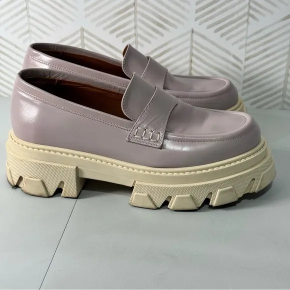 Alohas Trailblazer Loafers Platform in Mauve Pastel Purple Ivory Leather Size 39