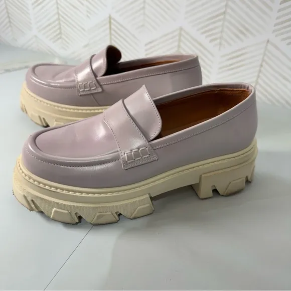 Alohas Trailblazer Loafers Platform in Mauve Pastel Purple Ivory Leather Size 39