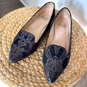 Amalfi by Rangoni Metallic Brocade Slip on Pointed Toe Loafers Women's S…