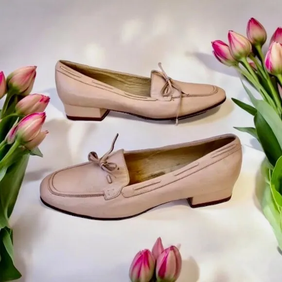 Amalfi Vintage 90's Pink Leather Loafer Bow