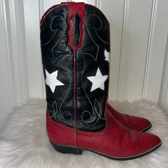 Amazing Patriotic America USA stars leather cowgirl boots size 6.5