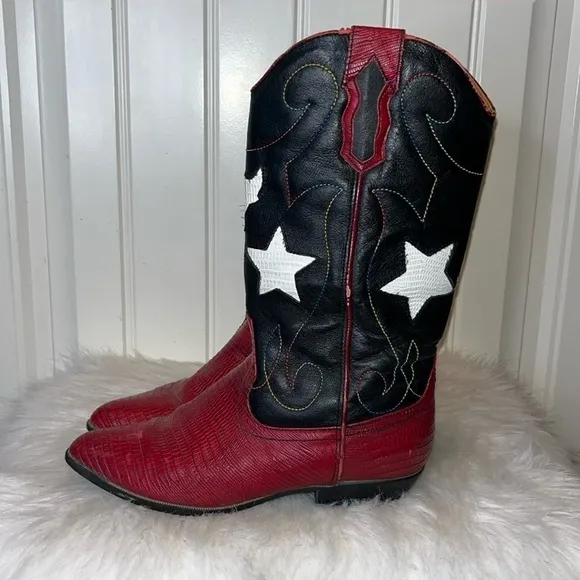 Amazing Patriotic America USA stars leather cowgirl boots size 6.5