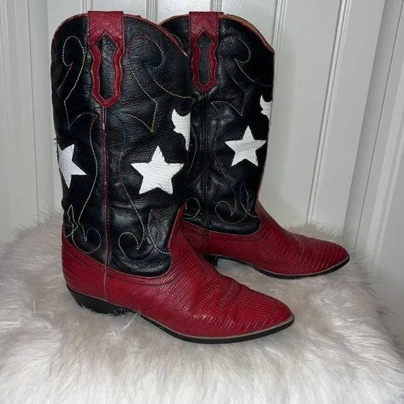 Amazing Patriotic America USA stars leather cowgirl boots size 6.5