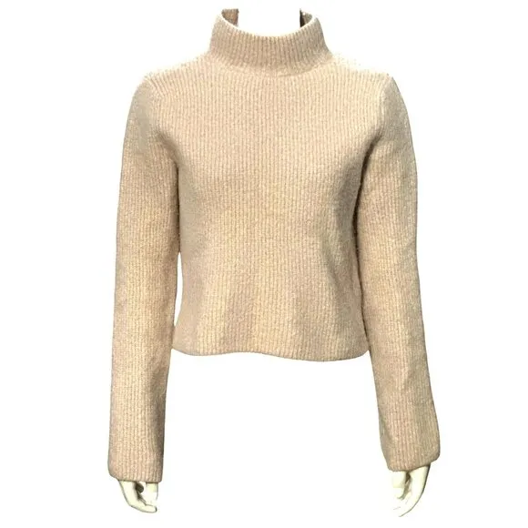 &amp; Other Stories Beige Ribbed Alpaca Blend Crop top Turtleneck Sweater Size Small