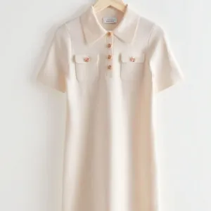 &amp; Other Stories Mini Polo Dress/Sweater Dress | White w/ Gold Buttons | Size M