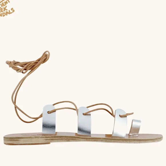 ANCIENT GREEK &quot;Alcyde&quot; Silver Leather Gladiator Sandals w/ Toe-Loop NWOT/sz 37