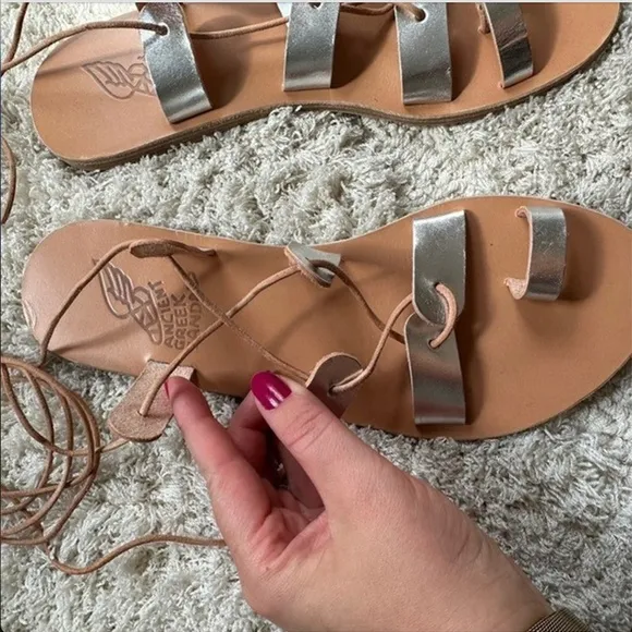 ANCIENT GREEK &quot;Alcyde&quot; Silver Leather Gladiator Sandals w/ Toe-Loop NWOT/sz 37