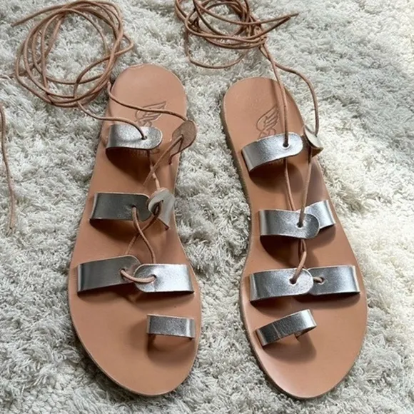 ANCIENT GREEK &quot;Alcyde&quot; Silver Leather Gladiator Sandals w/ Toe-Loop NWOT/sz 37