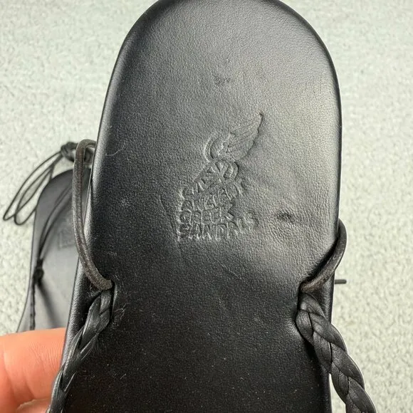 Ancient Greek Sandals Women 9 EU 39 Shoe Black Plage Lace Up Thong Braided Flats