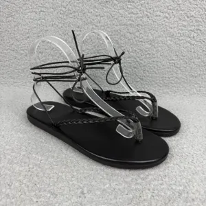 Ancient Greek Sandals Women 9 EU 39 Shoe Black Plage Lace Up Thong Braided Flats