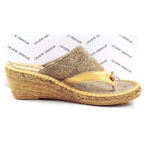 Andre Assous Annette Wedge Espadrille Thong Slide Sandal Toast Bronze