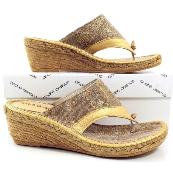 Andre Assous Annette Wedge Espadrille Thong Slide Sandal Toast Bronze