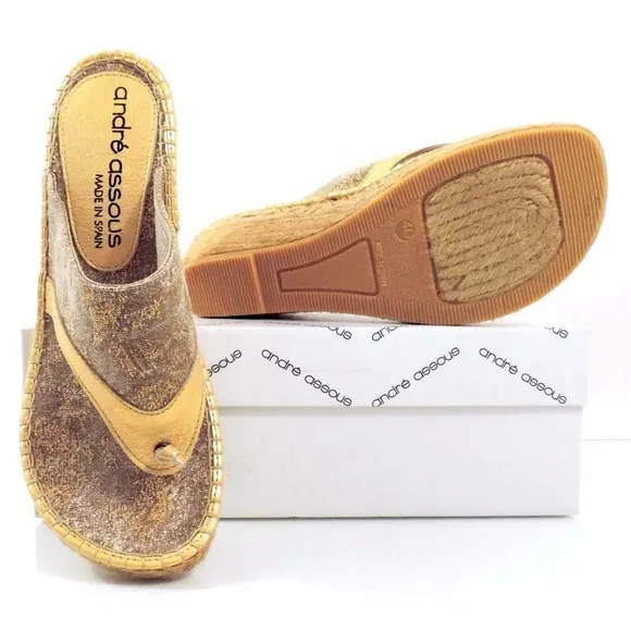 Andre Assous Annette Wedge Espadrille Thong Slide Sandal Toast Bronze
