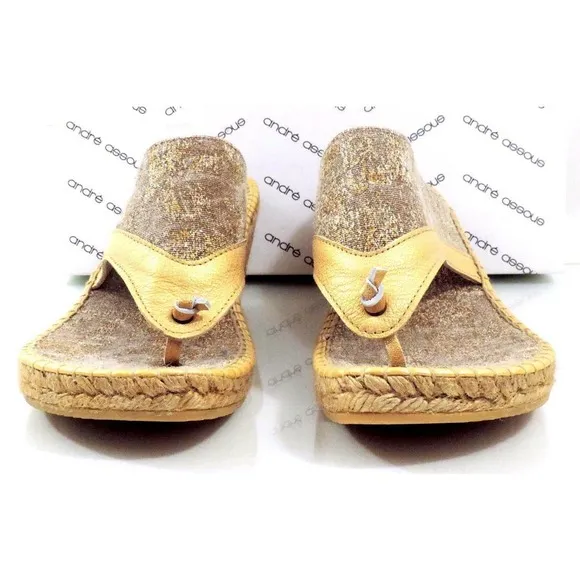 Andre Assous Annette Wedge Espadrille Thong Slide Sandal Toast Bronze