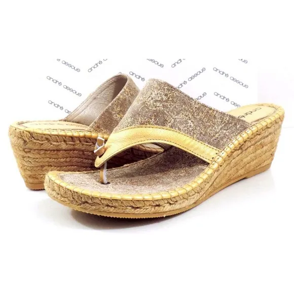 Andre Assous Annette Wedge Espadrille Thong Slide Sandal Toast Bronze