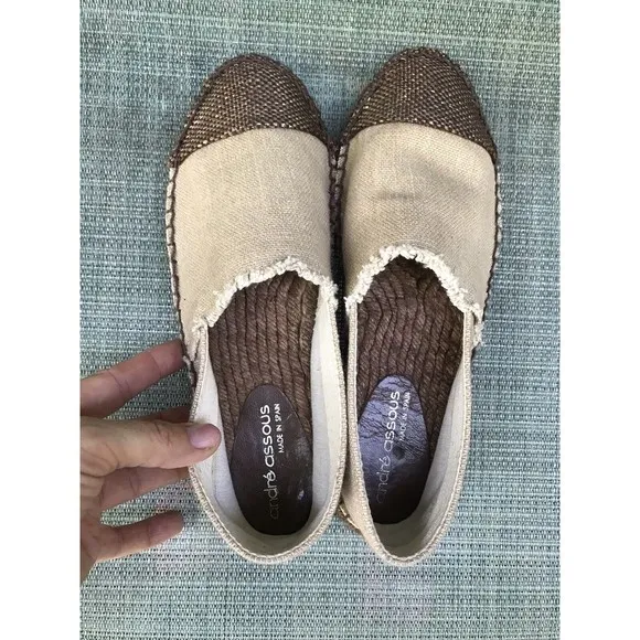 ANDRE ASSOUS PATRICIA TAN BRONZE CAP TOE ESPADRILLE LOAFERS SLIP ON FLATS 10 9